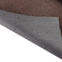 Nahaufnahme eines Kunstrasens, daneben eine 2-Euro-Münze als Größenvergleich. Textangaben: Gesamthöhe circa 8 mm, Obermaterial aus Polypropylen, frei von Blei und Kadmium, Rücken aus 100 % PP-Trägermaterial, UV-stabilisiert. Symbole für Global Recycled Standard und Brandschutz (Cfl-s1). Überschrift: Produktinformation.